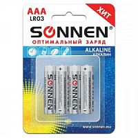 Батарейка мизинчик. ААА SONNEN Alkaline LR03. А4   цена за блистер 