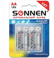 Батарейка пальчик. АА SONNEN Alkaline А4 LR06 15A цена за блистер
